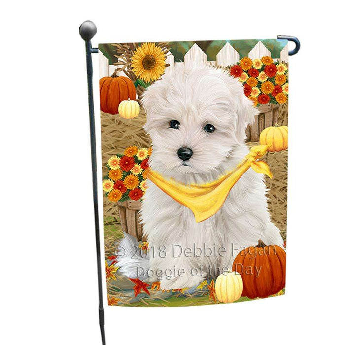 Fall Autumn Greeting Maltese Dog with Pumpkins Garden Flag GFLG0660