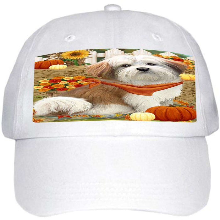 Fall Autumn Greeting Malti Tzu Dog with Pumpkins Ball Hat Cap HAT56073