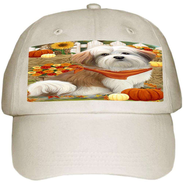 Fall Autumn Greeting Malti Tzu Dog with Pumpkins Ball Hat Cap HAT56073