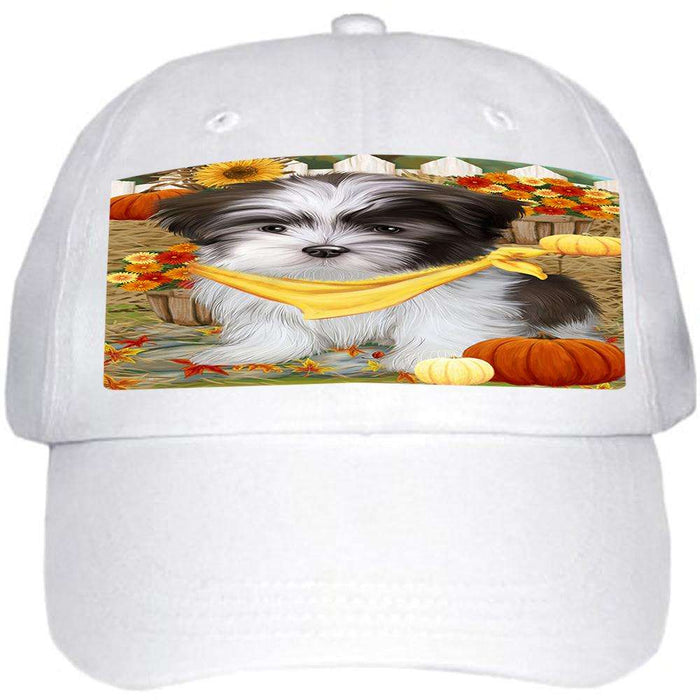 Fall Autumn Greeting Malti Tzu Dog with Pumpkins Ball Hat Cap HAT56079