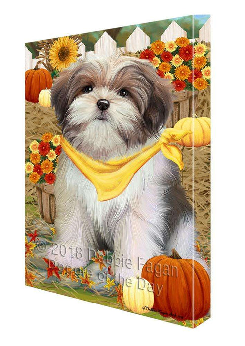 Fall Autumn Greeting Malti Tzu Dog with Pumpkins Canvas Print Wall Art Décor CVS73250