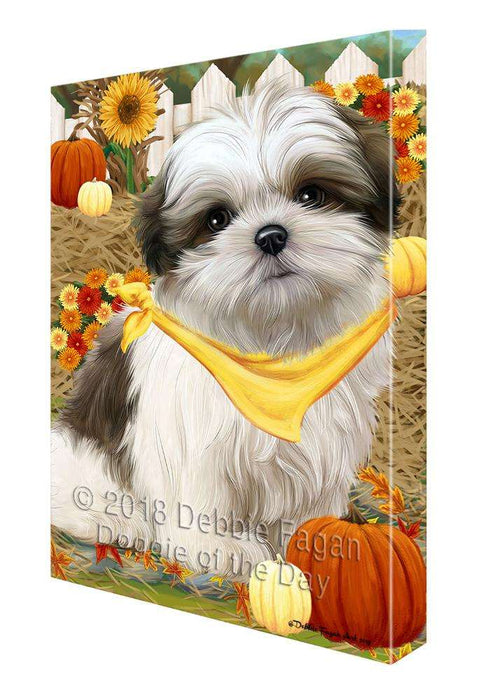 Fall Autumn Greeting Malti Tzu Dog with Pumpkins Canvas Print Wall Art Décor CVS73277