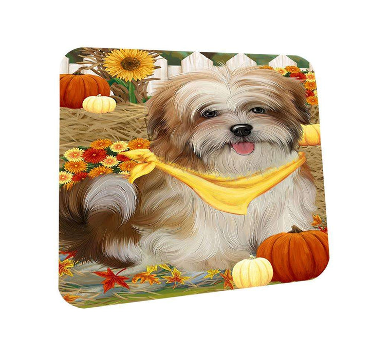 Fall Autumn Greeting Malti Tzu Dog with Pumpkins Coasters Set of 4 CST50730