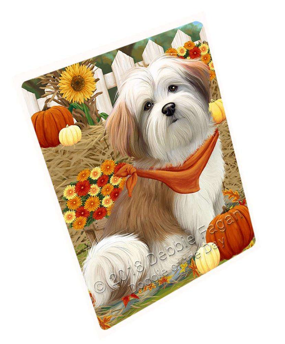 Fall Autumn Greeting Malti Tzu Dog with Pumpkins Cutting Board C56364