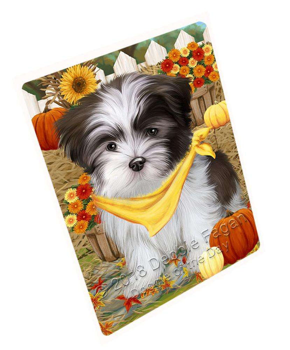 Fall Autumn Greeting Malti Tzu Dog with Pumpkins Cutting Board C56370