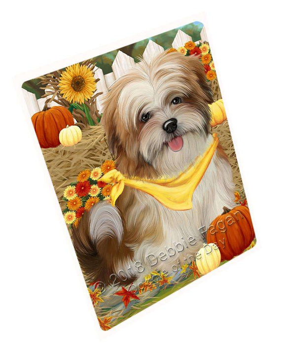 Fall Autumn Greeting Malti Tzu Dog with Pumpkins Cutting Board C56373