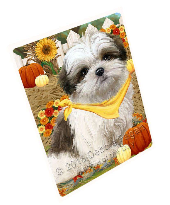 Fall Autumn Greeting Malti Tzu Dog with Pumpkins Cutting Board C56376