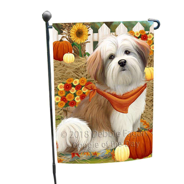 Fall Autumn Greeting Malti Tzu Dog with Pumpkins Garden Flag GFLG0661