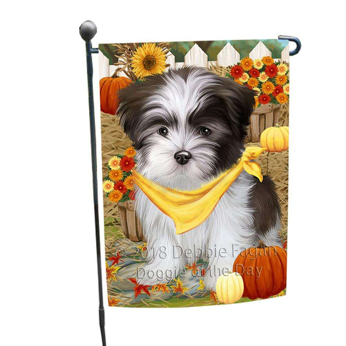 Fall Autumn Greeting Malti Tzu Dog with Pumpkins Garden Flag GFLG0663