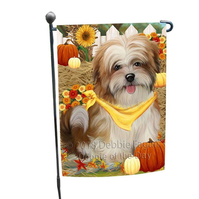 Fall Autumn Greeting Malti Tzu Dog with Pumpkins Garden Flag GFLG0664