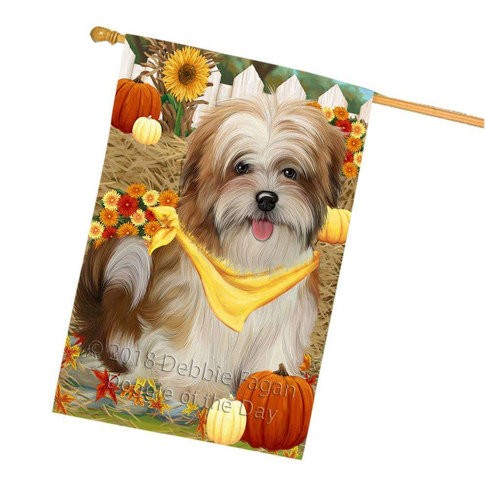 Fall Autumn Greeting Malti Tzu Dog with Pumpkins House Flag FLG50800