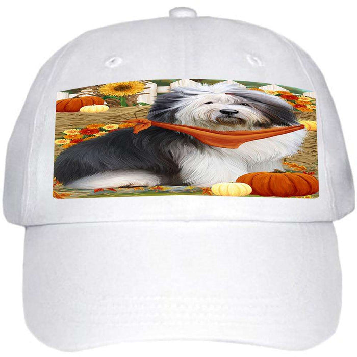 Fall Autumn Greeting Old English Sheepdog with Pumpkins Ball Hat Cap HAT56088