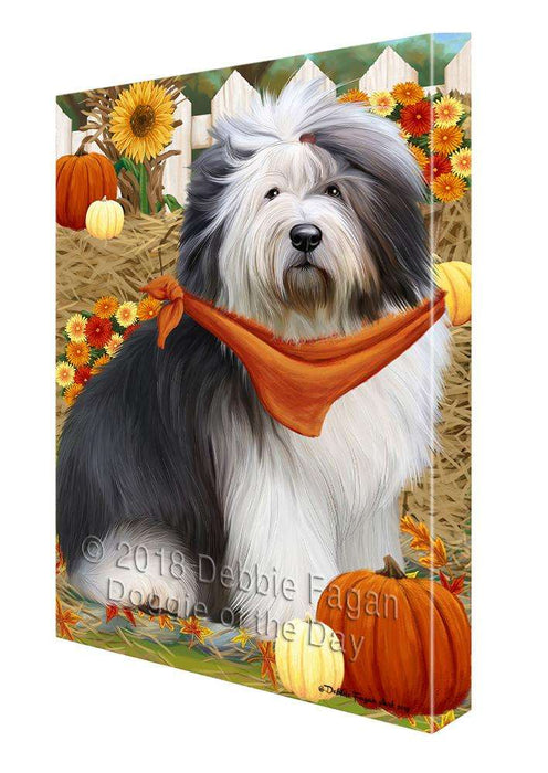Fall Autumn Greeting Old English Sheepdog with Pumpkins Canvas Print Wall Art Décor CVS73286