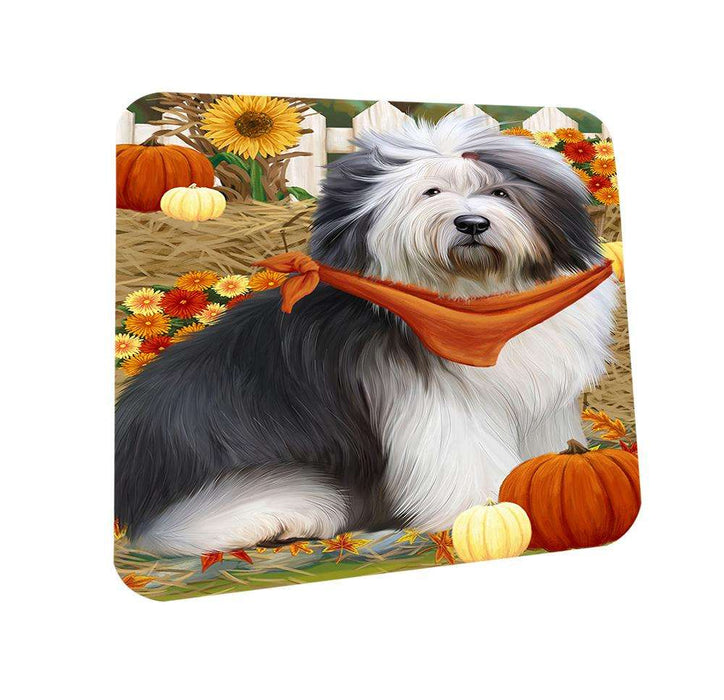 Fall Autumn Greeting Old English Sheepdog with Pumpkins Coasters Set of 4 CST50732