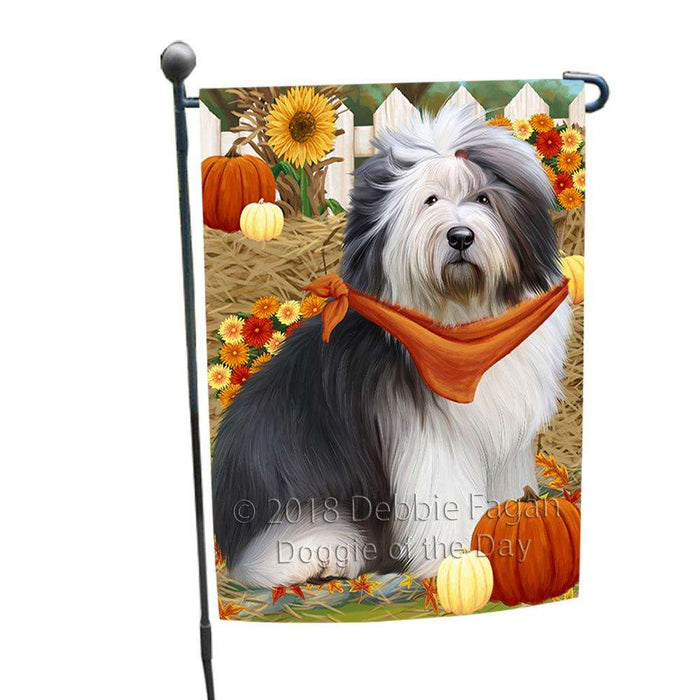 Fall Autumn Greeting Old English Sheepdog with Pumpkins Garden Flag GFLG0666