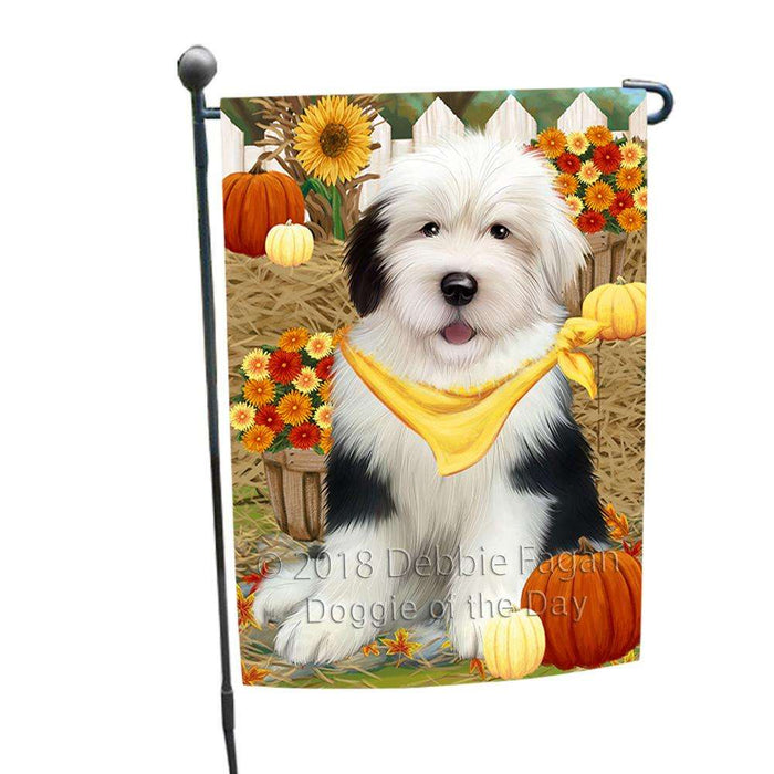 Fall Autumn Greeting Old English Sheepdog with Pumpkins Garden Flag GFLG0667