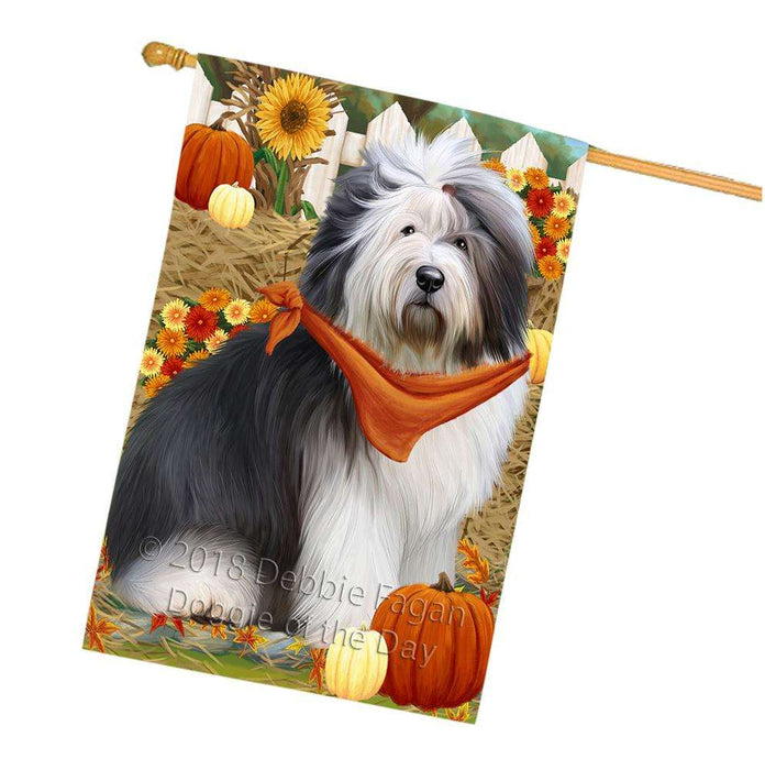 Fall Autumn Greeting Old English Sheepdog with Pumpkins House Flag FLG50802