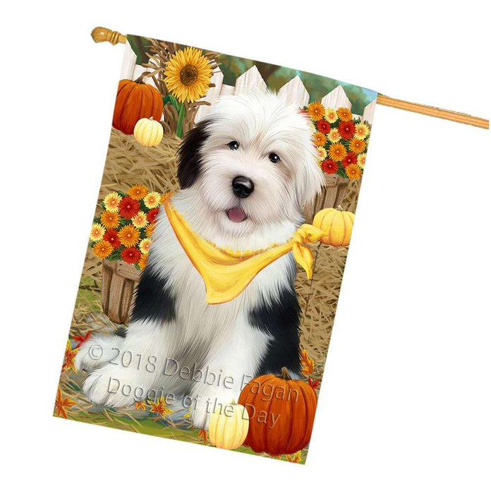 Fall Autumn Greeting Old English Sheepdog with Pumpkins House Flag FLG50803