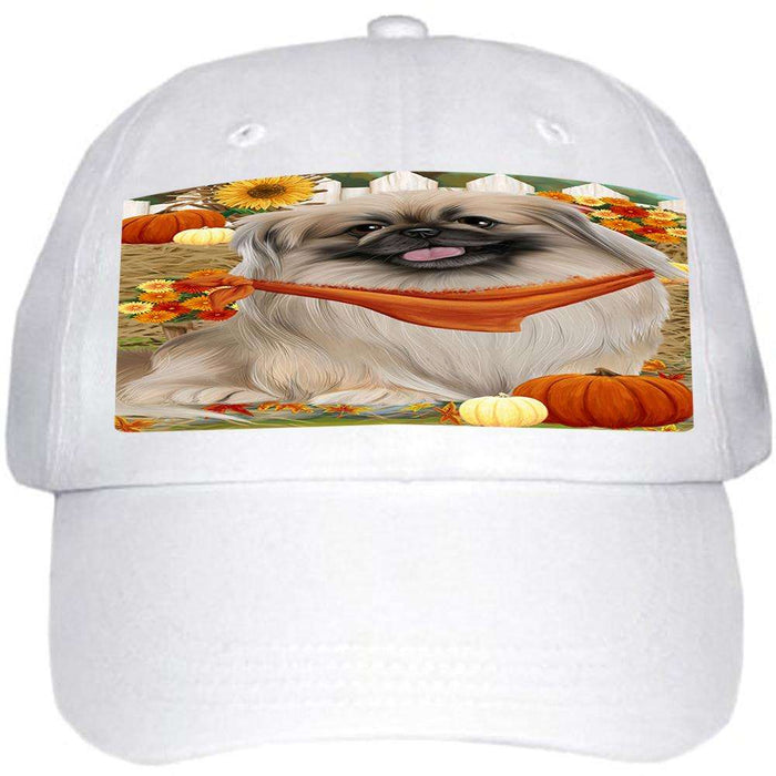Fall Autumn Greeting Pekingese Dog with Pumpkins Ball Hat Cap HAT56094