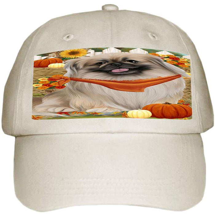 Fall Autumn Greeting Pekingese Dog with Pumpkins Ball Hat Cap HAT56094