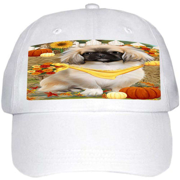 Fall Autumn Greeting Pekingese Dog with Pumpkins Ball Hat Cap HAT56097