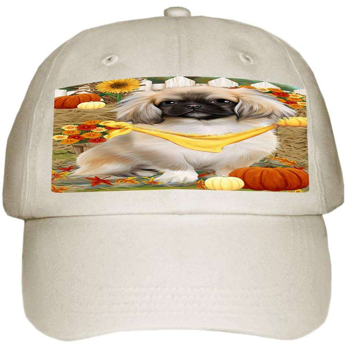 Fall Autumn Greeting Pekingese Dog with Pumpkins Ball Hat Cap HAT56097