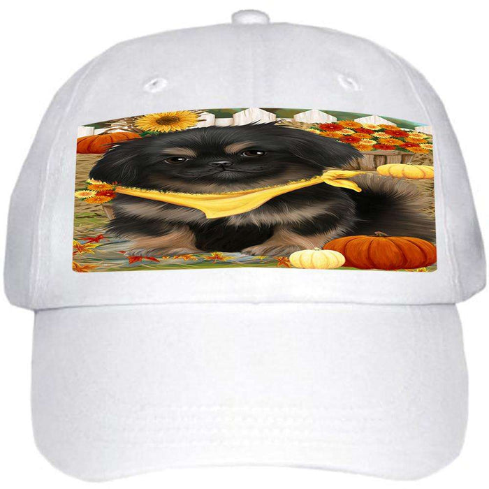 Fall Autumn Greeting Pekingese Dog with Pumpkins Ball Hat Cap HAT56100