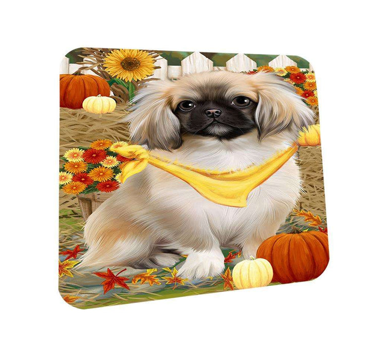 Fall Autumn Greeting Pekingese Dog with Pumpkins Coasters Set of 4 CST50735