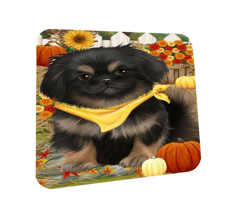 Fall Autumn Greeting Pekingese Dog with Pumpkins Coasters Set of 4 CST50736
