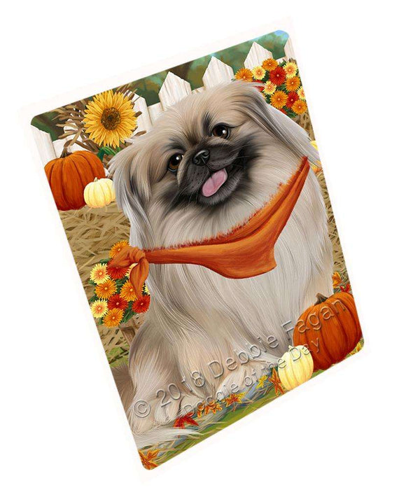 Fall Autumn Greeting Pekingese Dog with Pumpkins Cutting Board C56385
