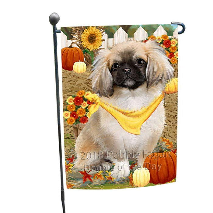 Fall Autumn Greeting Pekingese Dog with Pumpkins Garden Flag GFLG0669