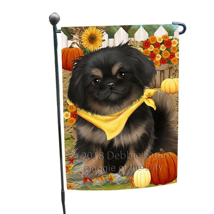 Fall Autumn Greeting Pekingese Dog with Pumpkins Garden Flag GFLG0670