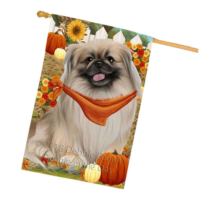 Fall Autumn Greeting Pekingese Dog with Pumpkins House Flag FLG50804