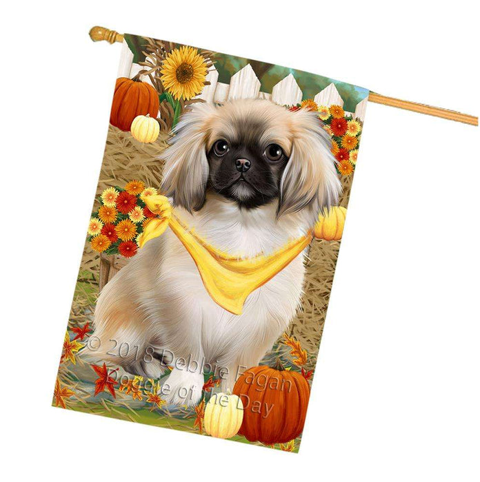 Fall Autumn Greeting Pekingese Dog with Pumpkins House Flag FLG50805