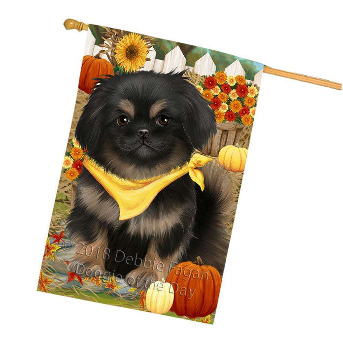 Fall Autumn Greeting Pekingese Dog with Pumpkins House Flag FLG50806