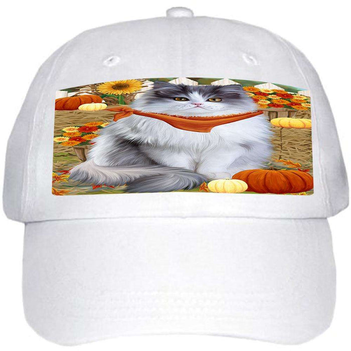 Fall Autumn Greeting Persian Cat with Pumpkins Ball Hat Cap HAT56184