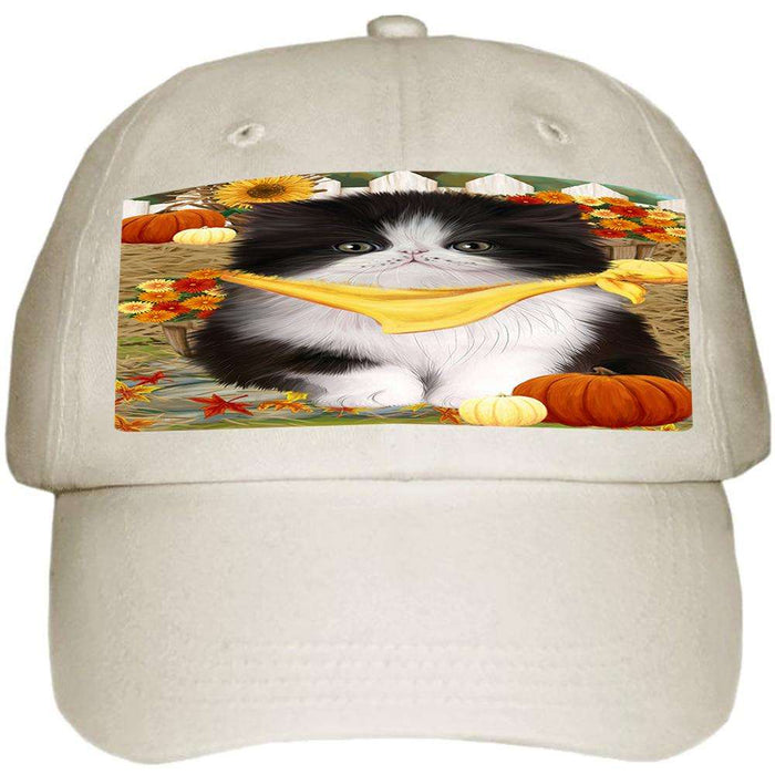 Fall Autumn Greeting Persian Cat with Pumpkins Ball Hat Cap HAT56187