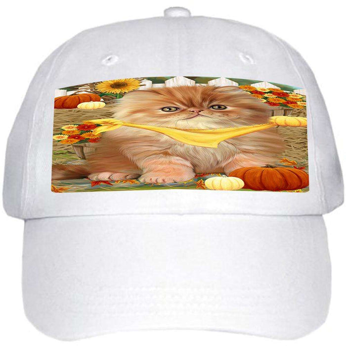 Fall Autumn Greeting Persian Cat with Pumpkins Ball Hat Cap HAT56190