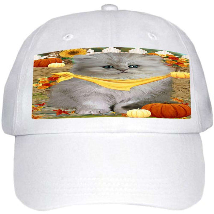 Fall Autumn Greeting Persian Cat with Pumpkins Ball Hat Cap HAT56193