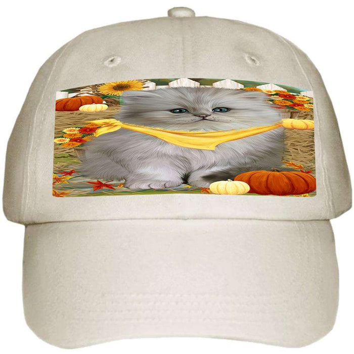 Fall Autumn Greeting Persian Cat with Pumpkins Ball Hat Cap HAT56193