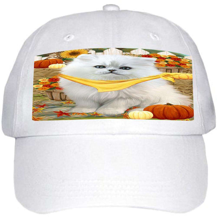 Fall Autumn Greeting Persian Cat with Pumpkins Ball Hat Cap HAT56196