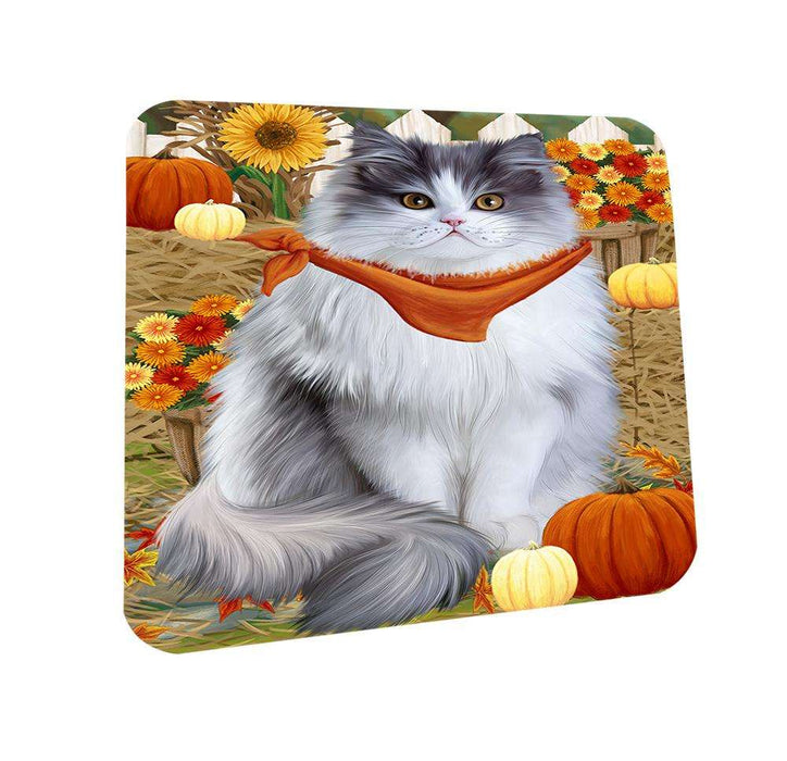Fall Autumn Greeting Persian Cat with Pumpkins Coasters Set of 4 CST50764