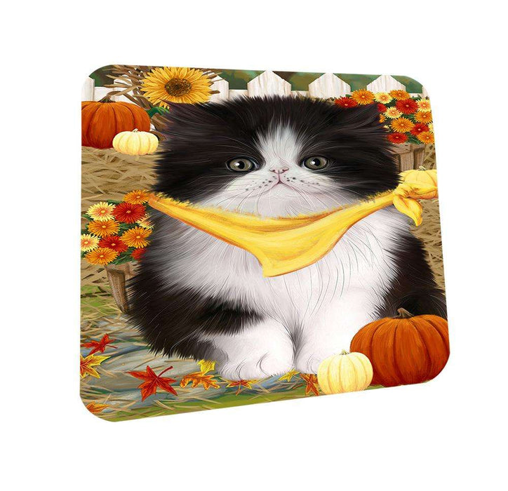 Fall Autumn Greeting Persian Cat with Pumpkins Coasters Set of 4 CST50765
