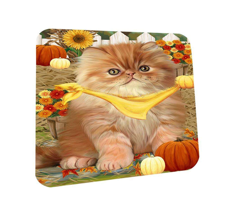 Fall Autumn Greeting Persian Cat with Pumpkins Coasters Set of 4 CST50766