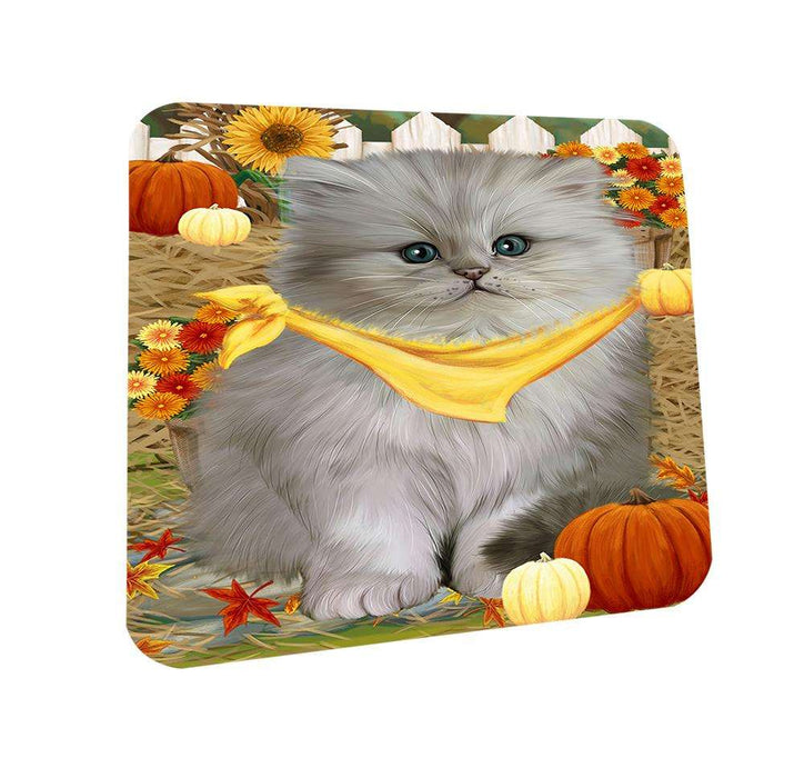 Fall Autumn Greeting Persian Cat with Pumpkins Coasters Set of 4 CST50767
