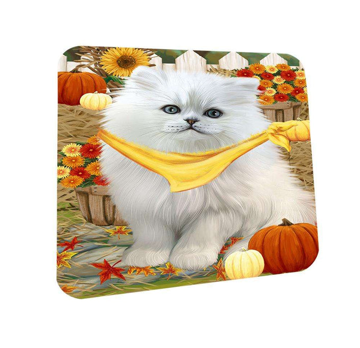 Fall Autumn Greeting Persian Cat with Pumpkins Coasters Set of 4 CST50768