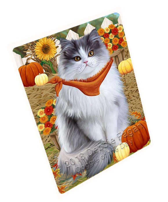 Fall Autumn Greeting Persian Cat with Pumpkins Cutting Board C56475
