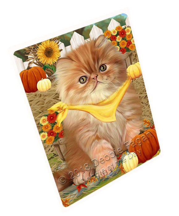 Fall Autumn Greeting Persian Cat with Pumpkins Cutting Board C56481