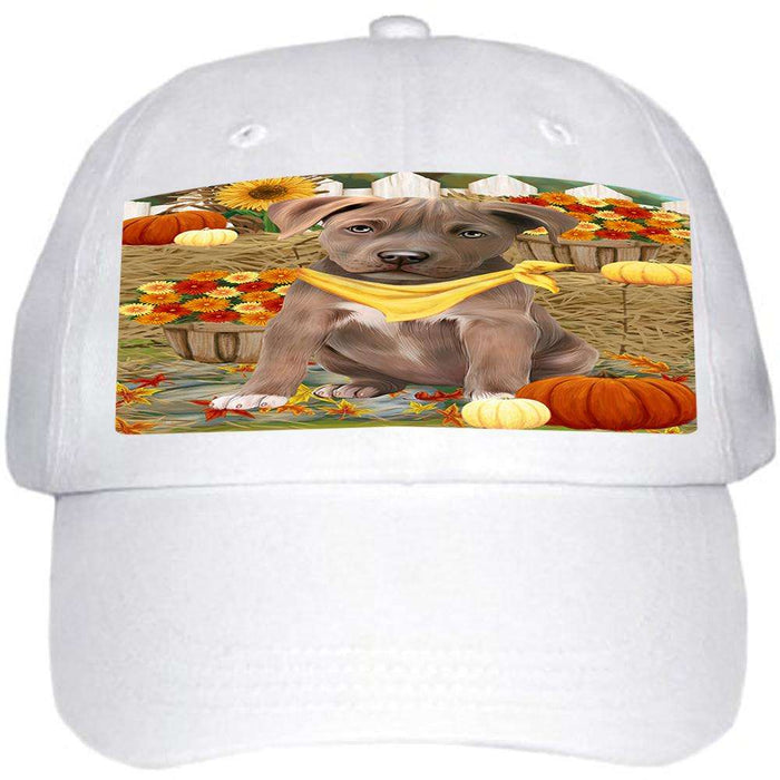 Fall Autumn Greeting Pit Bull Dog with Pumpkins Ball Hat Cap HAT56199