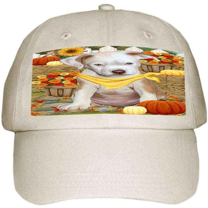 Fall Autumn Greeting Pit Bull Dog with Pumpkins Ball Hat Cap HAT56205